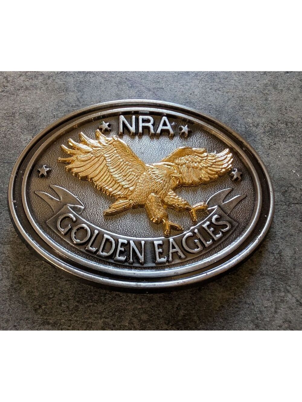 National Rifle Association Vintage 1994 Gold Eagles Belt Buckle Oval Gold Tone